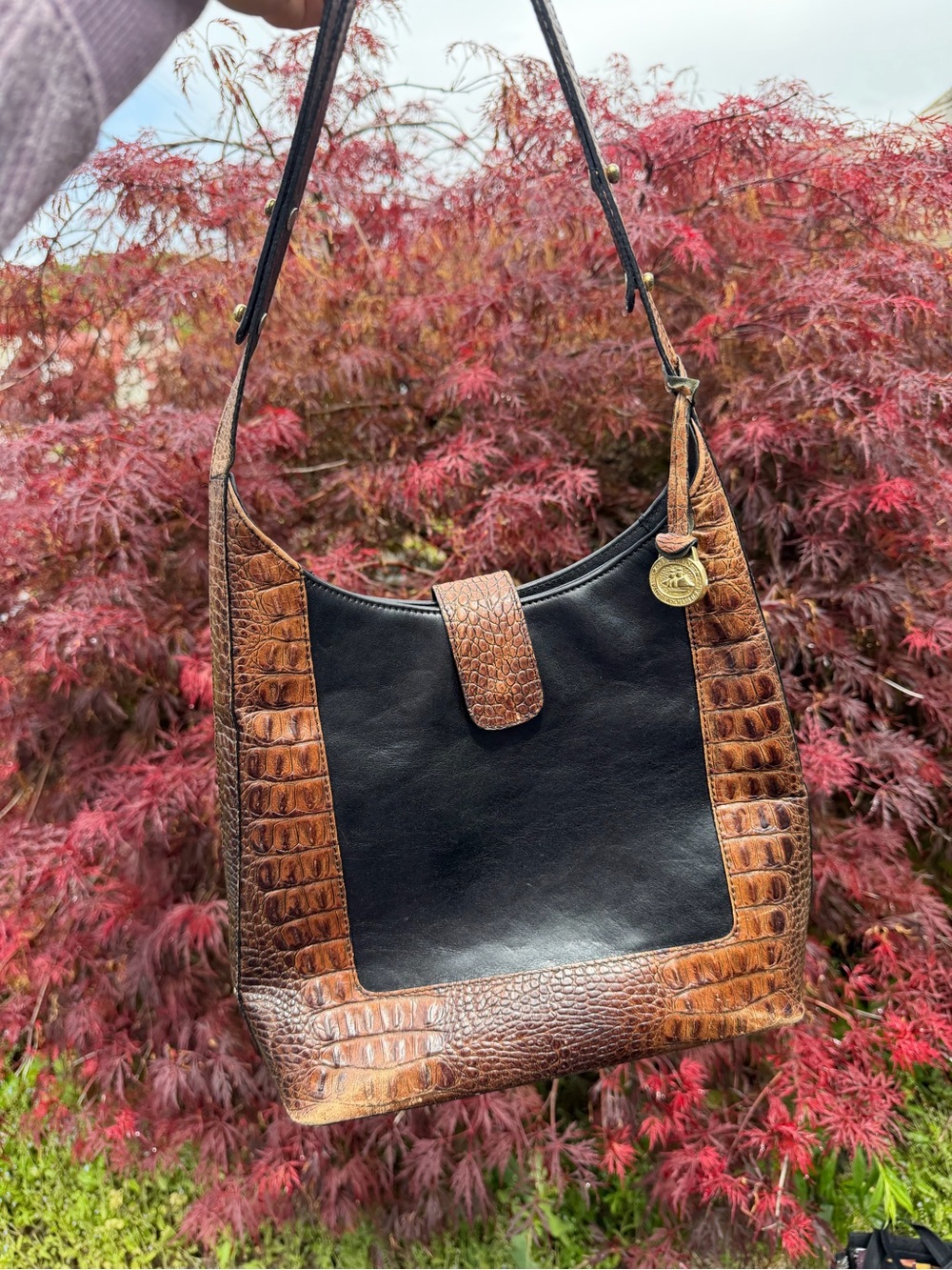 Vintage Brahmin Two-Tone Leather Shoulder Bag - Black & Brown